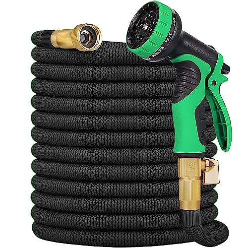 50 ft Expandable Garden Hose, New Flexible Expanding Hose with 10-Function Spray Nozzle, 3/4" Solid Brass Fittings Leakproof Design, Retractable Latex Core, All New 2024 Expandable Water Hose