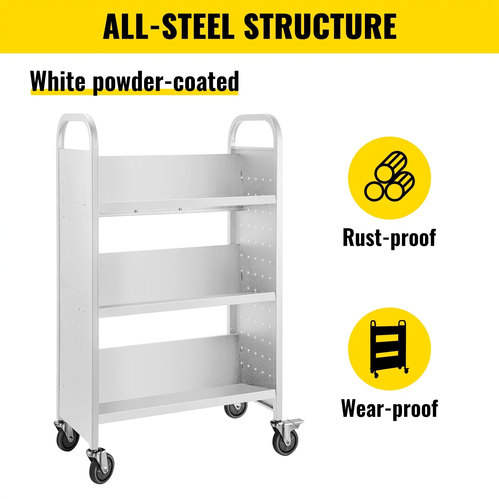 BENTISM Book Cart Library Cart 200 lbs Capacity with V-Shaped Shelves White U561