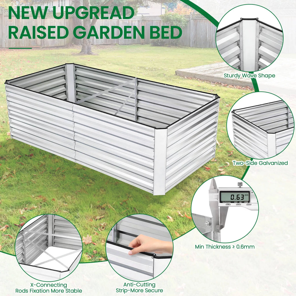 SEJOV Galvanized Raised Garden Bed 6ftx3ftx2ft Metal Planter Box S619