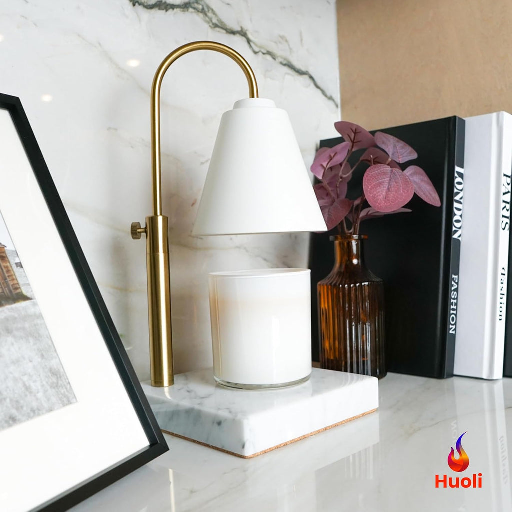 Candle Warmer Lamp with Dimmer, Marble Base, Gold Frame, for Living Room a7