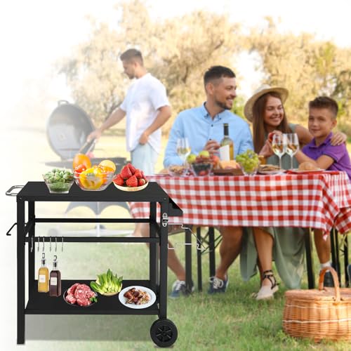VINGLI Grill Cart Table Oven Pizza Stand with Wheels, Metal Top H825