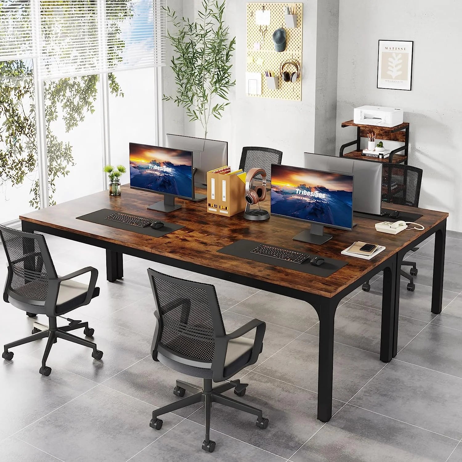 Extra Long Double Computer Desk for Home Office, Rustic Brown k7m