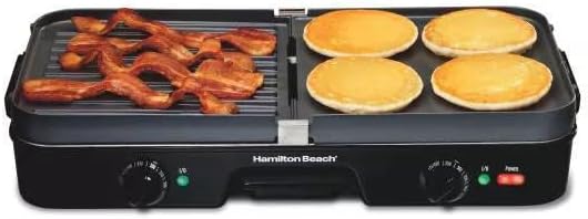 Hamilton Beach 3-in-1 Grill/Griddle 25380, Dual-Zone Temperature Control, Black N23446