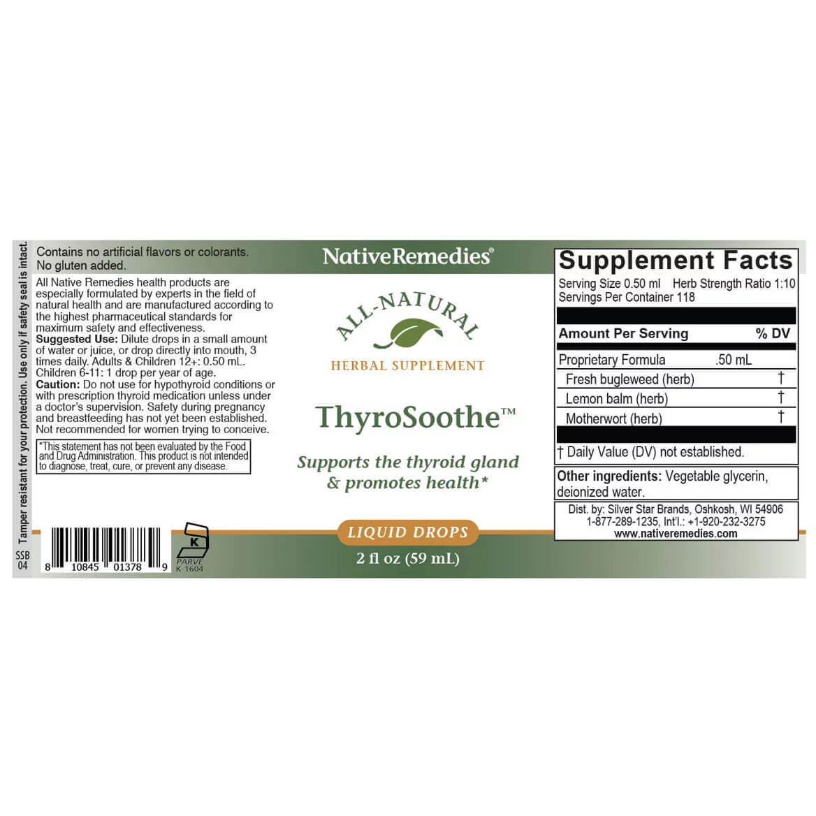 NativeRemedies ThyroSoothe All Natural Herbal Supplement for Thyroid Support, 59 mL M557318