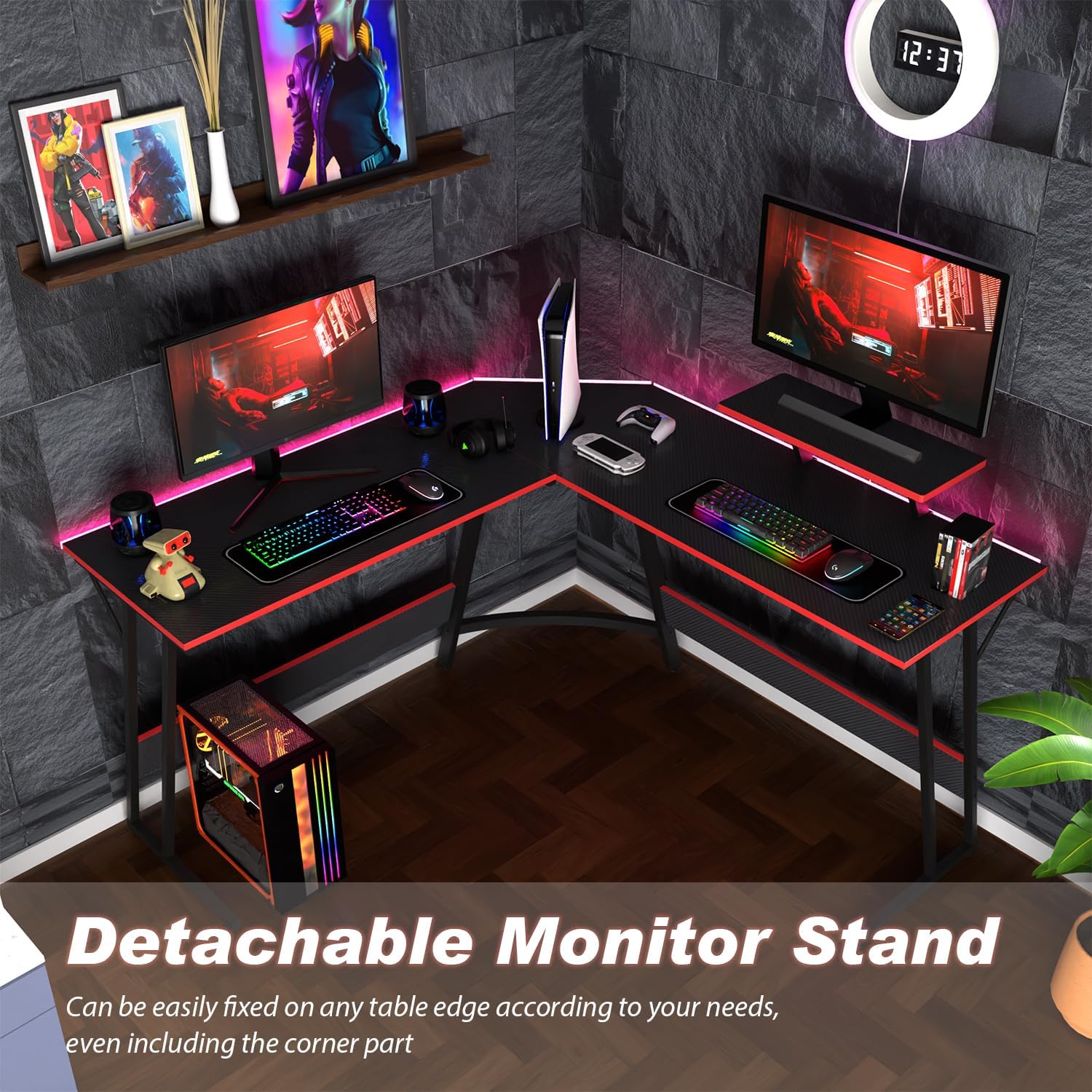 L Shaped Desk 50.4 Inch Corner Computer Desk with Monitor Stand, Black X6445