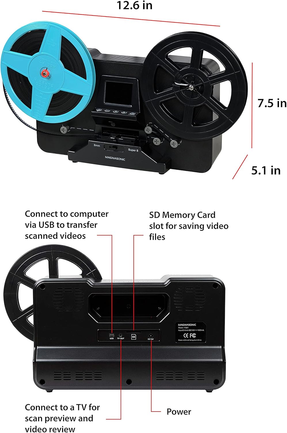 8mm Film Scanner with 2.3 Screen for Digitizing Reels k7