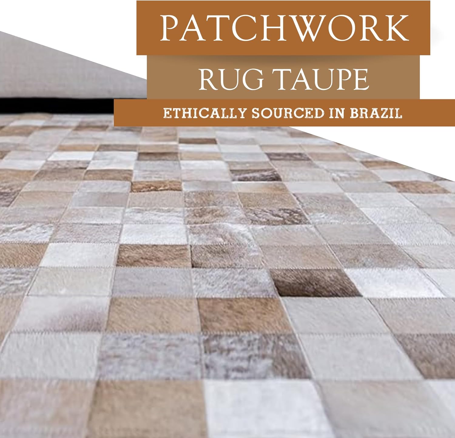 Sunshine Cowhides Patchwork Cowhide Rug - Taupe-Champagne, Medium 4x6 Ft. V42065