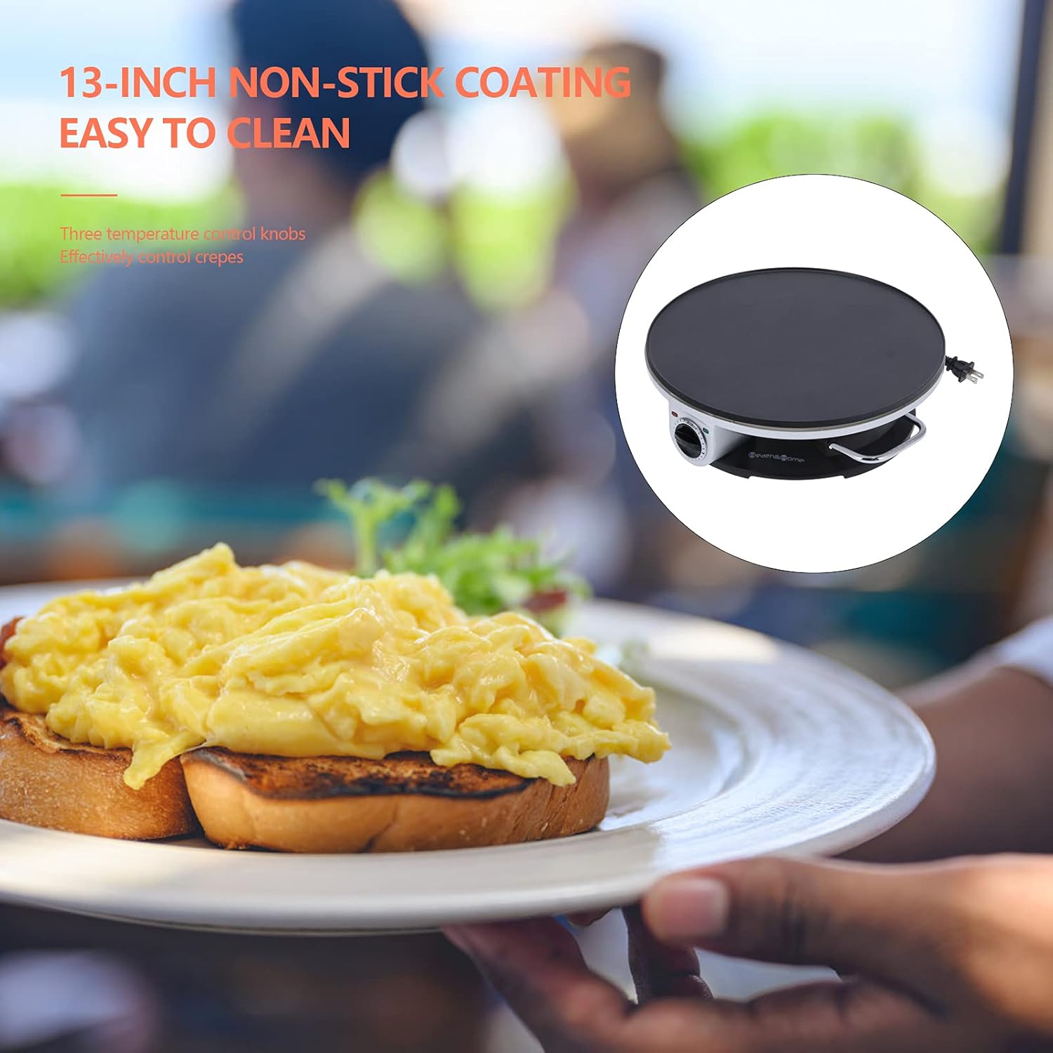 FLEXMAN 1000W Electric Crepe Maker, 13in Non Stick Pan with 3 Temperature Settings G8698