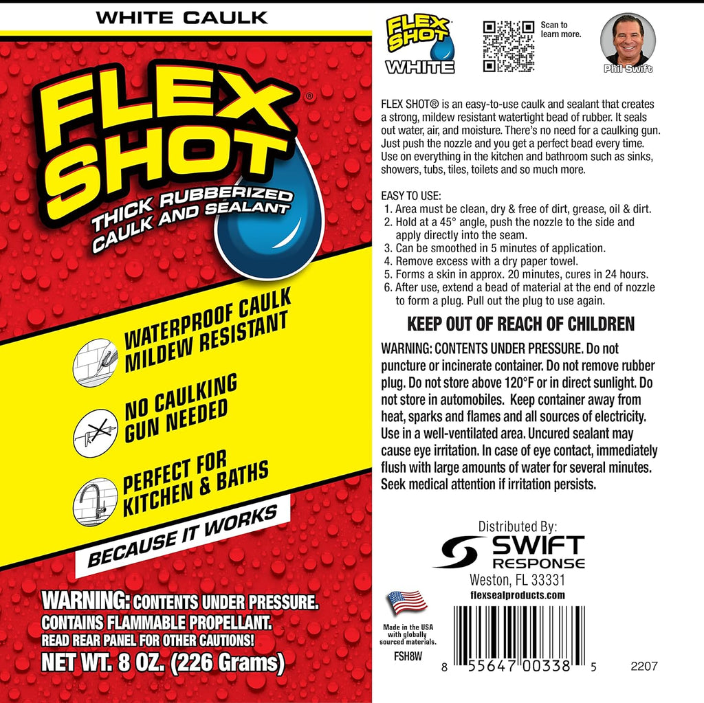 Flex Shot Rubber Silicone Sealant, 8 oz, 6-Pack, White G87290