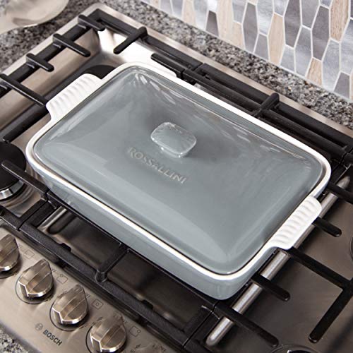 Stoneware Casserole Dish with Lid, 3.2 Quart, 11 by 9 Inch, Grey Q768348