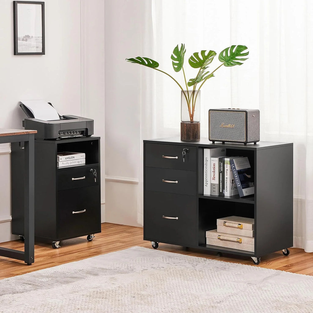 Black File Cabinet with Lock, 3 Drawer Lateral for Home Office O4008