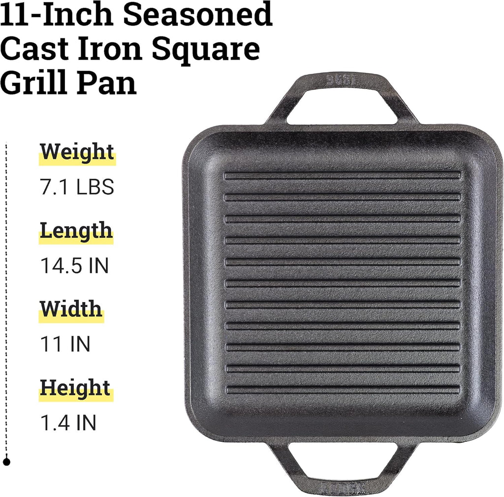 Lodge Cast Iron Square Grill Pan, Pre-Seasoned 11 in V7919