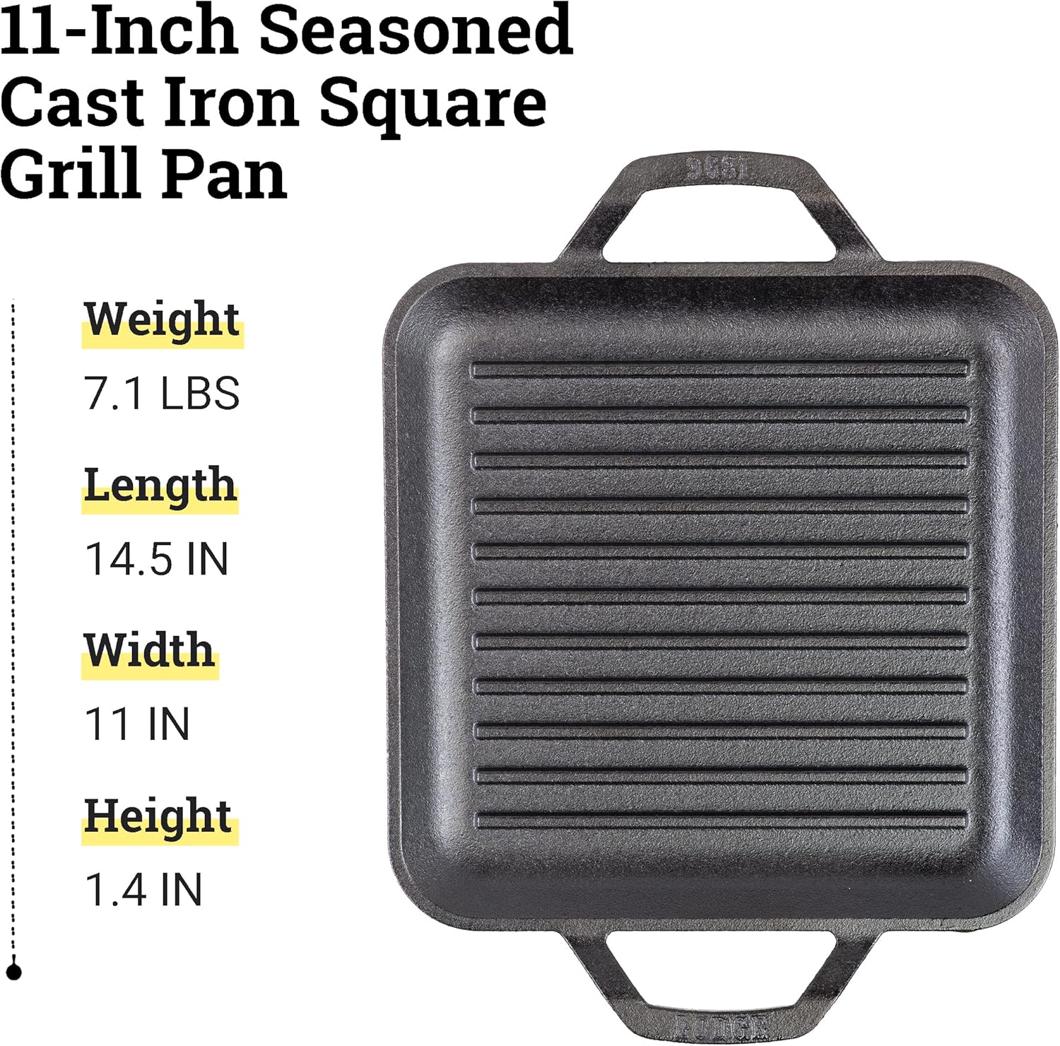 Lodge Cast Iron Square Grill Pan, Pre-Seasoned 11 in V7919