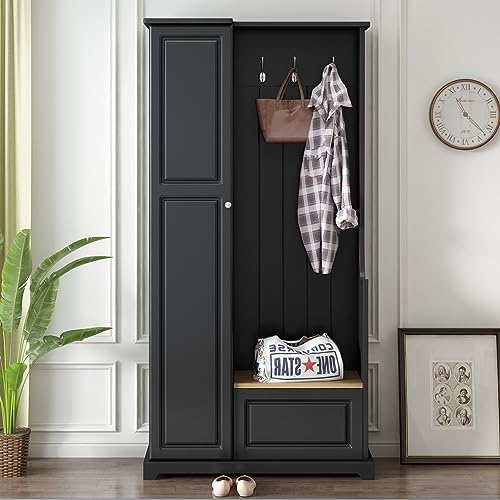 Hall Tree with Flip-Up Bench and Coat Rack, Black F8511