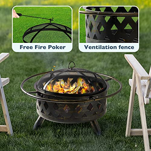 Outdoor Wood Burning Fire Pit with Spark Screen Doors a7