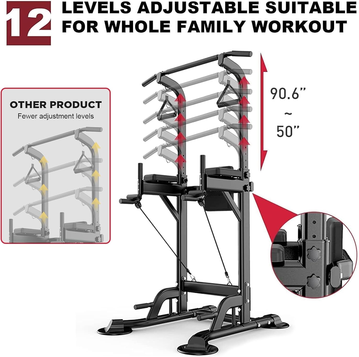 Pull Up Bar Dip Station Adjustable Height Home Gym 7k